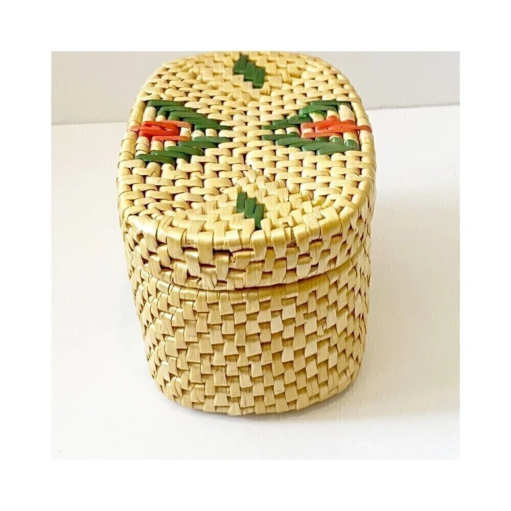 Sweetgrass? Woven Basket Lid Floral Xmas Oval Folk Art Southwest Small Trinket